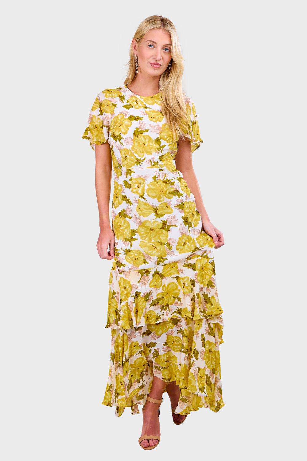 Stylestalker Revolve Isabella Yellow Floral Ruffle Maxi Dress popular