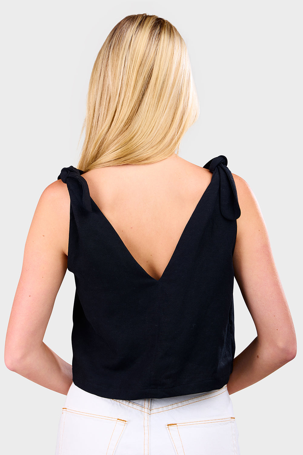 EMERSON FRY Tie Shoulder Mod Top - Black buy Linen