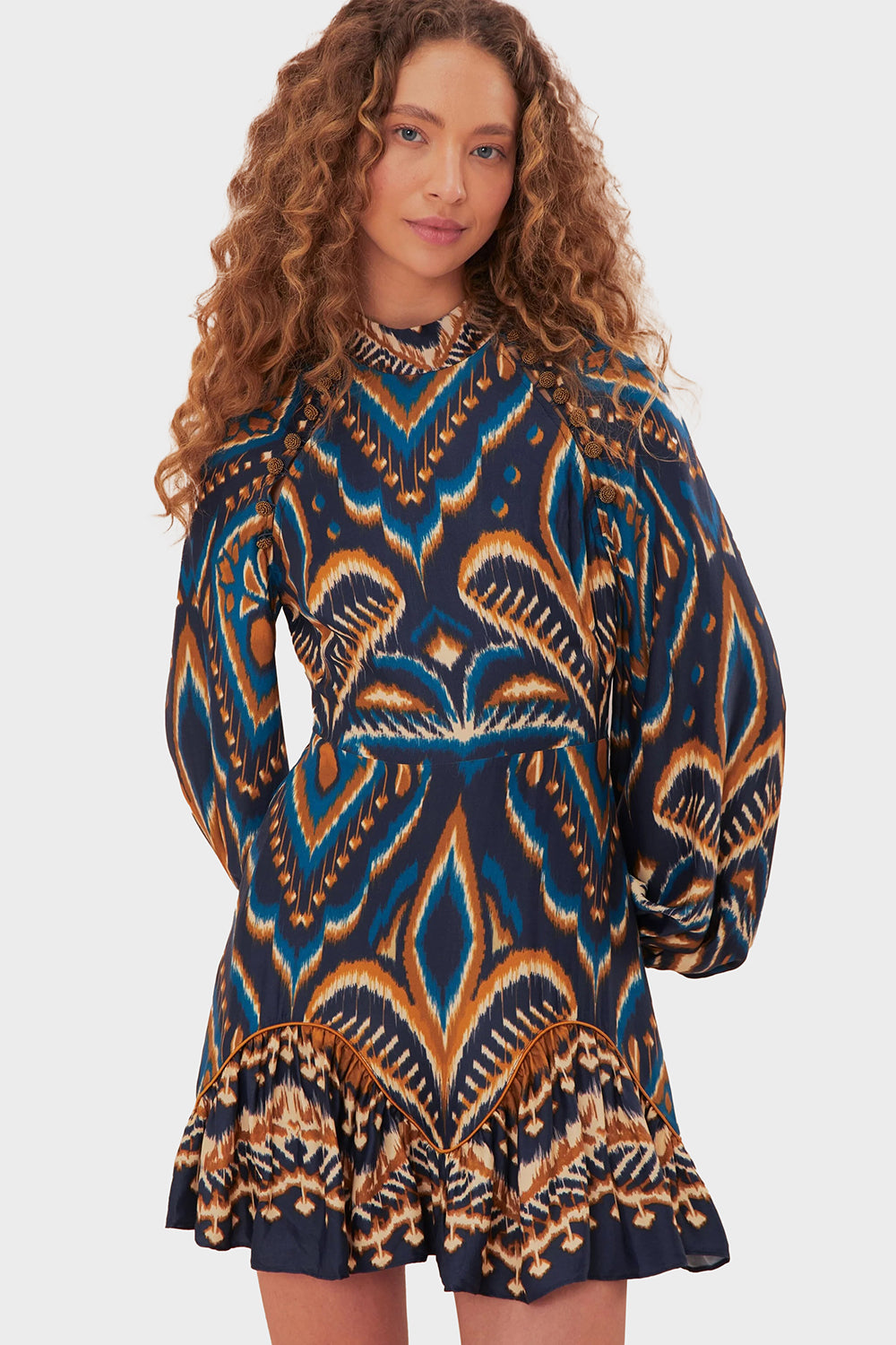 Pineapple Ikat Blue Raglan Mini Dress