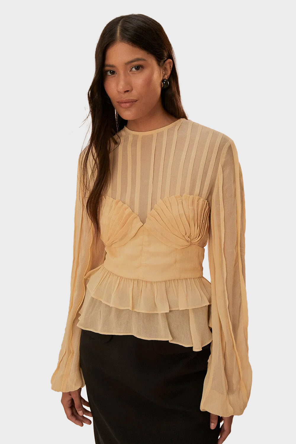 Beige Pleated Bust Blouse