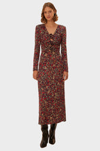 Load image into Gallery viewer, Chelsea Garden Purple Flower Deep Plunge Neckline Long Dress
