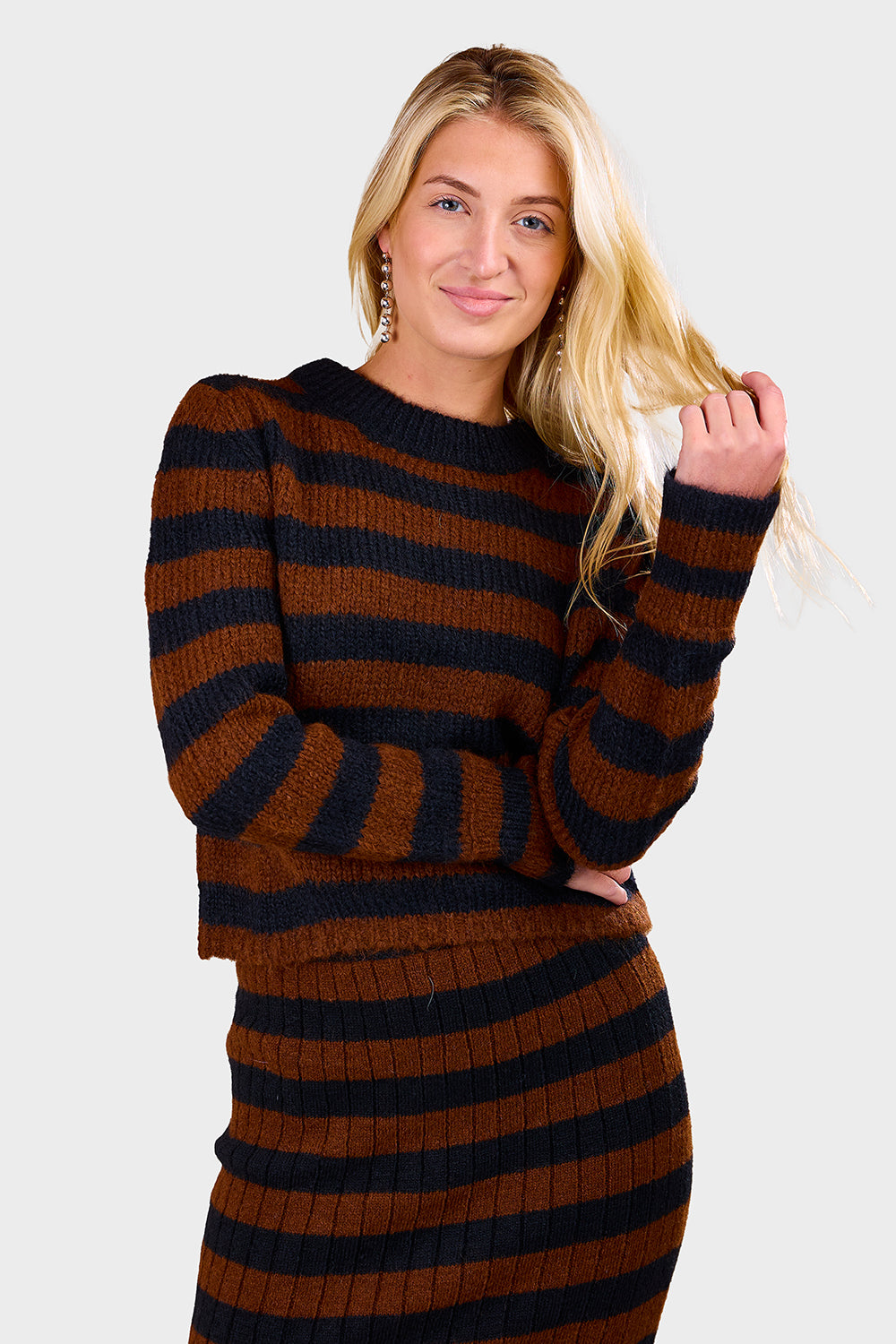 Ava Stripe Sweater - Black & Cocoa Stripe