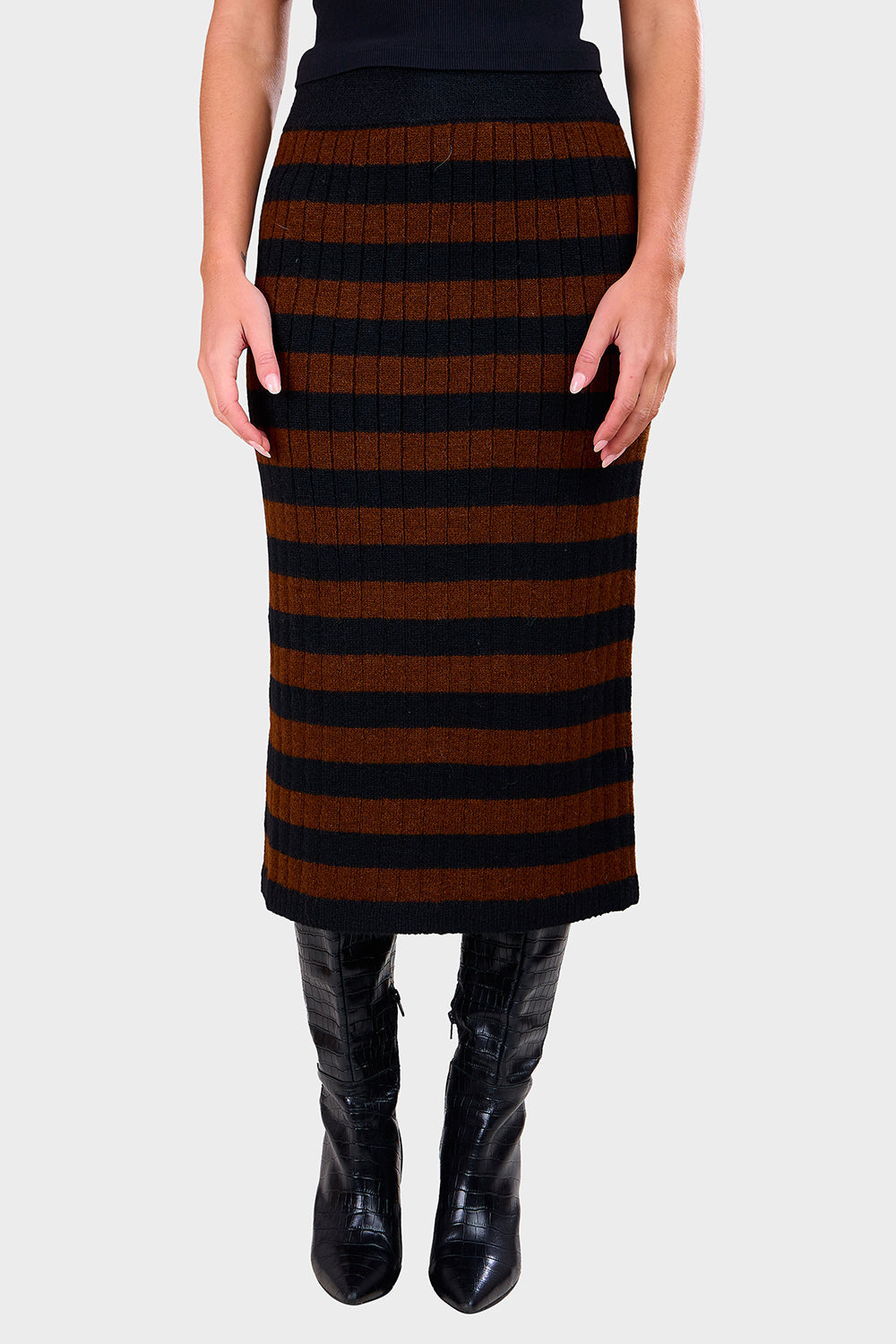 Pia Stripe Tube Skirt - Black & Cocoa Stripe