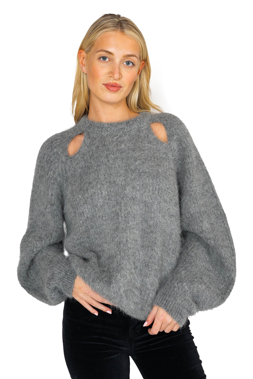 Grey fluffy sweater best sale