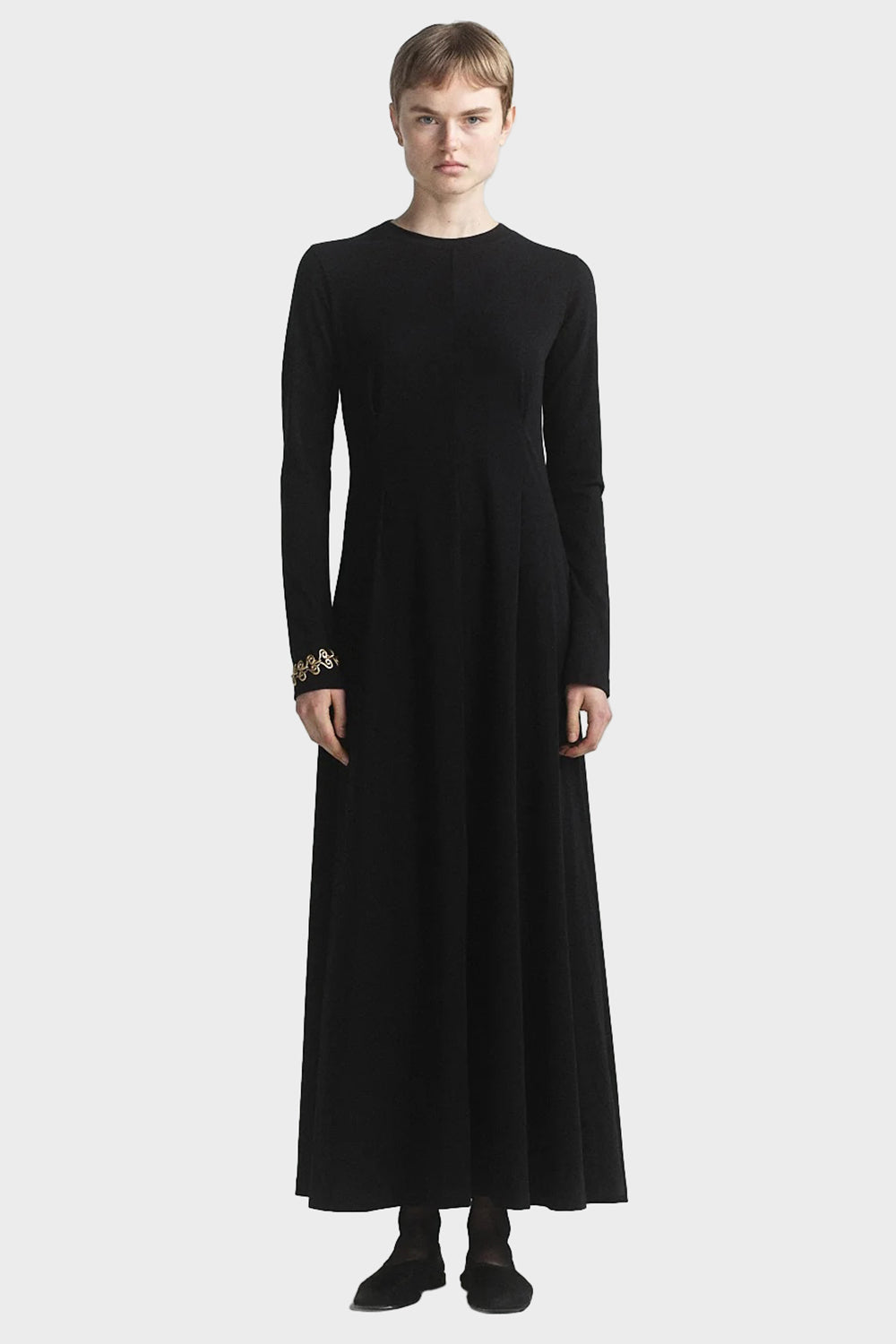 0053 Long Jersey Dress Seam Detail - Black