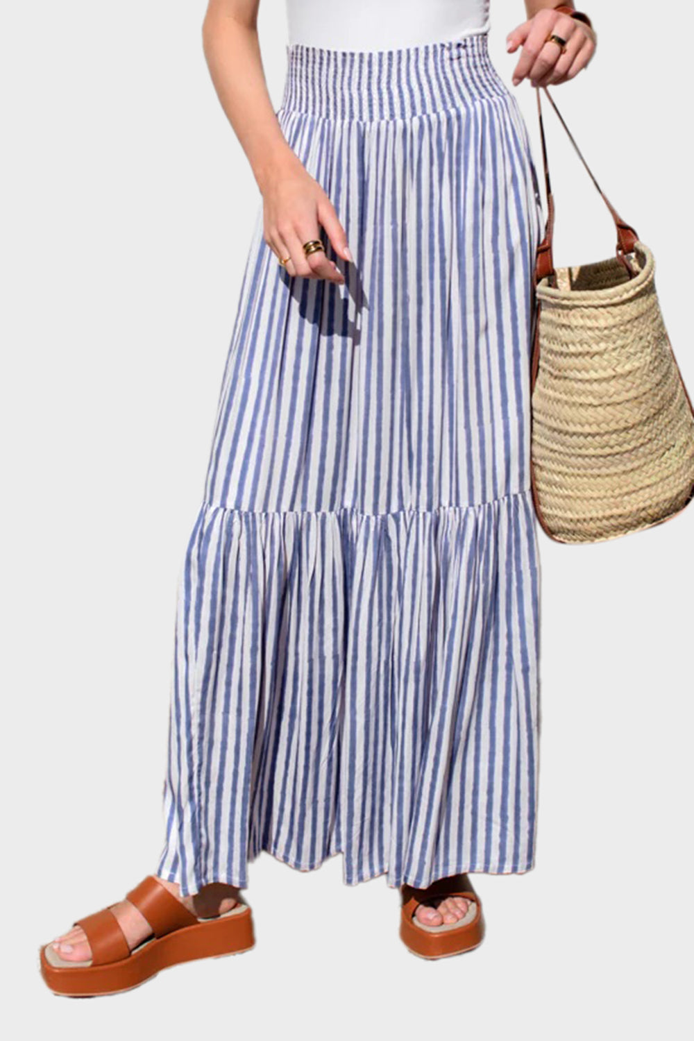 Shirred Skirt - Ocean Stripe