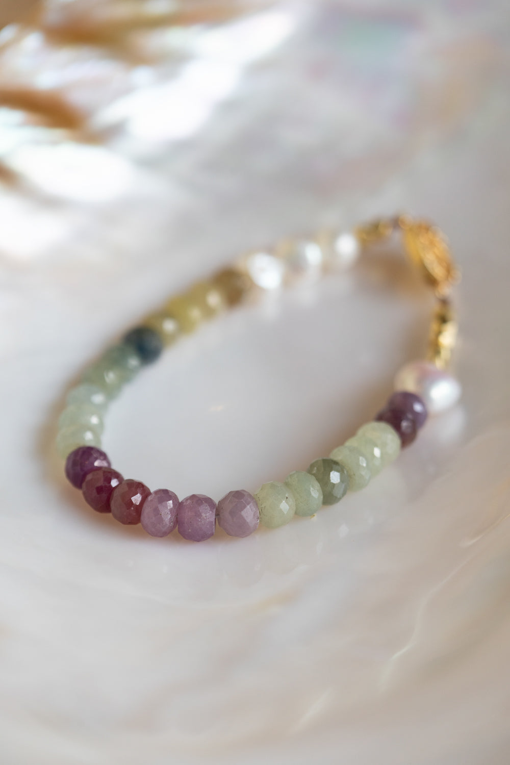 Rainbow Sapphire & Pearl Bracelet