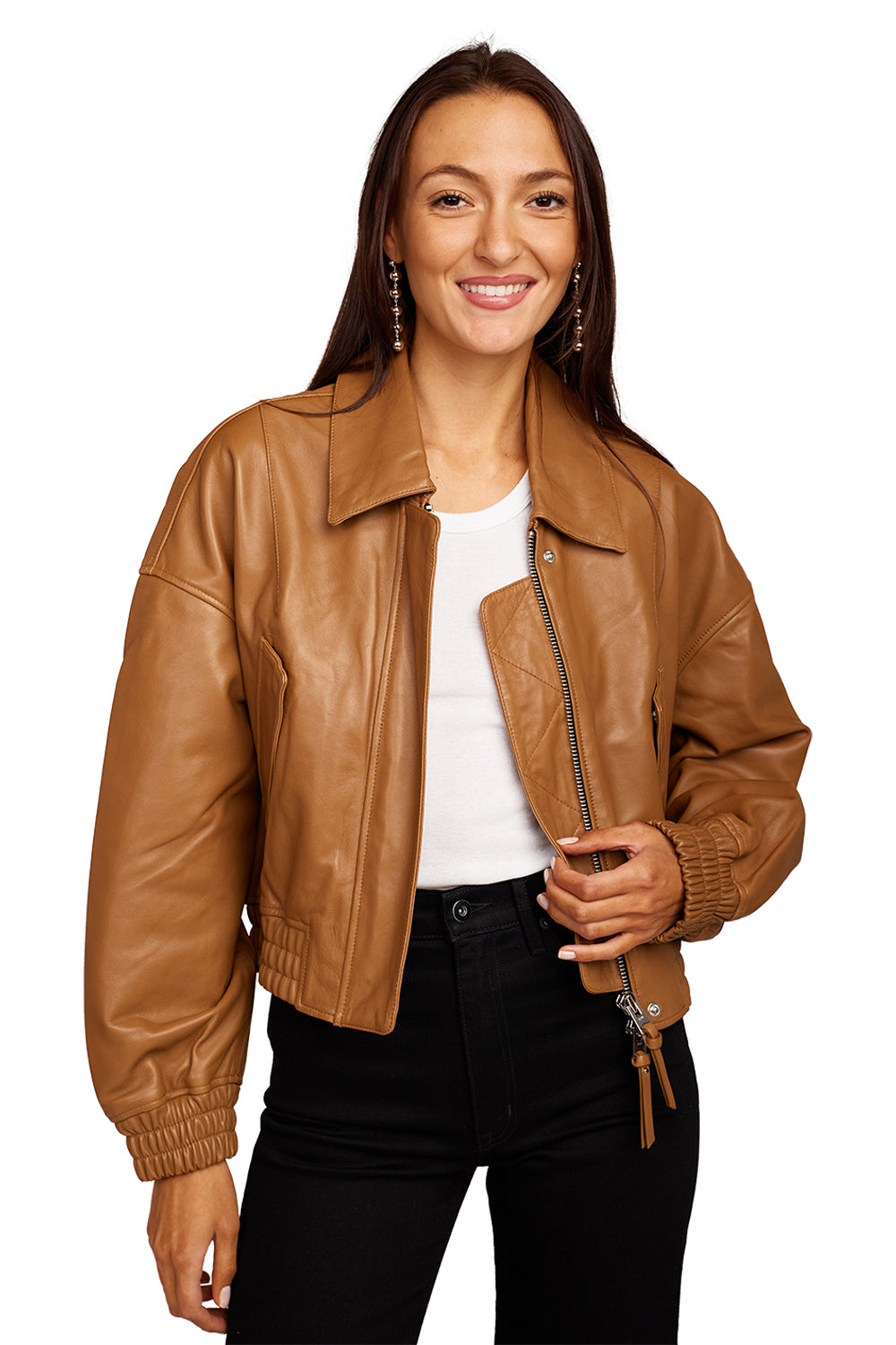 Elle Leather Bomber - Camel